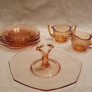 Set of vintage pink depression glass